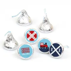 Big Dot of Happiness Railroad Party Crossing - Train Birthday or Baby Shower Round Candy Sticker Favors - Labels Fits Chocolate Candy (1 sheet of 108)