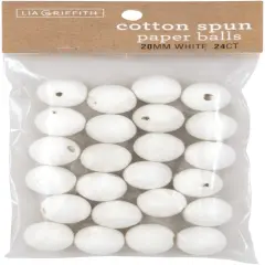 Lia Griffith Cotton Spun Paper Balls 20mm 24/Pkg-White