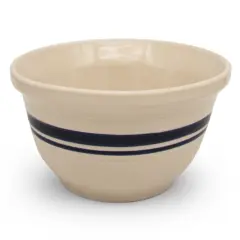 Ohio Stoneware Dominion Mixing Bowl, Stoneware with Food Safe Glaze, Tan with Blue Stripe.