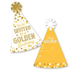 Big Dot of Happiness Golden Birthday - Shaped Fill-In Invitations - Happy Birthday Party Invitation Cards with Envelopes - Set of 12