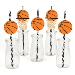 Big Dot of Happiness Nothin' but Net - Basketball Paper Straw Decor - Baby Shower or Birthday Party Decorative Straws - Set of 24