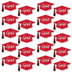 Big Dot of Happiness Red Graduation Hat Decorations - DIY Large Party Essentials - 20 Count