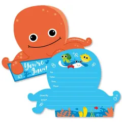 Big Dot of Happiness Under the Sea Critters - Shaped Fill-in Invitations - Birthday Party or Baby Shower Invitation Cards with Envelopes - Set of 12