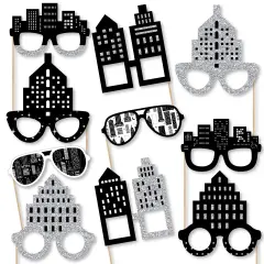 Big Dot of Happiness Nighttime City Skyline Glasses - Paper Card Stock New York Party Photo Booth Props Kit - 10 Count