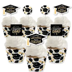 Big Dot of Happiness Hello College Graduation Cupcake Decoration - Party Cupcake Wrappers and Treat Picks Kit - Set of 24