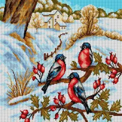 Needlepoint canvas for halfstitch without yarn Winter Landscape with Bullfinches 2421M