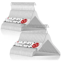 Casafield - 40 Wooden Suit Hangers - Premium Lotus Wood with Notches & Chrome Swivel Hook for Dress Clothes, Coats, Jackets, Pants, Shirts, Skirts