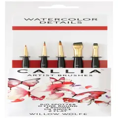 Willow Wolfe Callia Artist Watercolor Details Brush Set-Spotter, Fine Round, Round, Angle, Flat