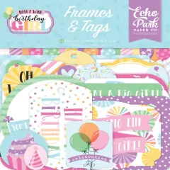 Echo Park Cardstock Ephemera 34/Pkg-Frames & Tags, Make A Wish Birthday Girl