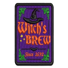 Witch's Brew Potions Label With Bat Halloween Multi-Color Embroidered Iron-On or Hook & Loop Patch Applique