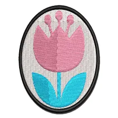 Scandinavian Bulbous Tulip Multi-Color Embroidered Iron-On or Hook & Loop Patch Applique