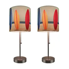 Set of 2 Stainless Steel Table Lamps w/ Decorative Surfboard Shades