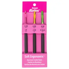 Susan Bates Silvalume Soft Ergonomic Crochet Hook Set-Sizes I9/5.5mm, J10/6mm, and K10.5/6.5mm