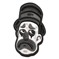 Sad Grayscale Monotone Clown Top Hat Multi-Color Embroidered Iron-On or Hook & Loop Patch Applique
