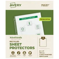 Avery EcoFriendly Recycled Economy Sheet Protectors, Semi-Clear, Top Load, 100 Document Protectors (75537)