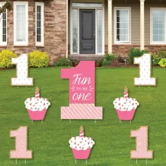 Big Dot of Happiness 1st Birthday Girl - Fun to be One - Yard Sign and Outdoor Lawn Decorations - First Happy Birthday Party Yard Signs - Set of 8
