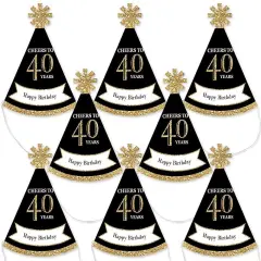 Big Dot of Happiness Adult 40th Birthday - Gold - Mini Cone Birthday Party Hats - Small Little Party Hats - Set of 8