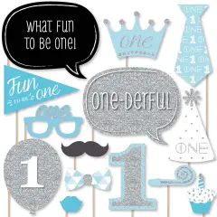 Big Dot of Happiness 1st Birthday Boy - Fun to be One - First Birthday Party Photo Booth Props Kit - 20 Count