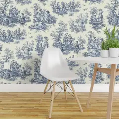 Pre-Pasted Wallpaper 2FT Wide Victorian Style Toile De Jouy Winter Season Outdoor Nature Vintage Custom Pre-pasted Wallpaper by Spoonflower