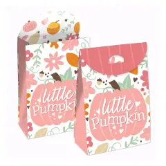 Big Dot of Happiness Girl Little Pumpkin - Fall Birthday or Baby Shower Gift Favor Bags - Party Goodie Boxes - Set of 12