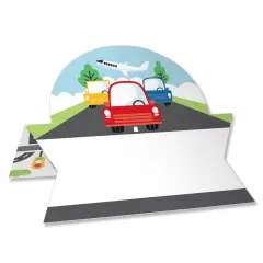 Big Dot of Happiness Cars, Trains, and Airplanes - Transportation Birthday Party Tent Buffet Card - Table Setting Name Place Cards - Set of 24