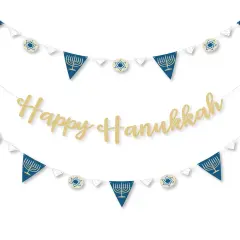 Big Dot of Happiness Happy Hanukkah - Chanukah Letter Banner Decoration - 36 Banner Cutouts & No-Mess Real Gold Glitter Happy Hanukkah Banner Letters