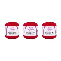 Aunt Lydia Classic Victory Red Crochet - 3 Pack of 350y/320m - Cotton - Gauge 10 - Crochet