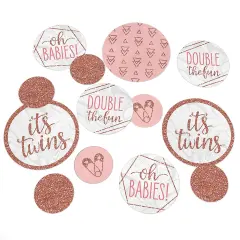 Big Dot of Happiness It's Twin Girls - Pink and Rose Gold Twins Baby Shower Giant Circle Confetti - Party Decorations - Large Confetti 27 Count