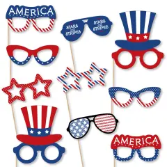 Big Dot of Happiness Patriotic Glasses - Paper Card Stock Memorial Day, 4th of July, or Labor Day USA Party Photo Booth Props Kit - 10 Count
