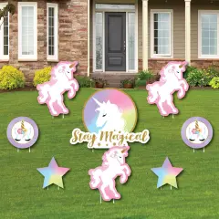 Big Dot of Happiness Rainbow Unicorn - Yard Sign & Outdoor Lawn Decorations - Magical Unicorn Baby Shower or Birthday Party Yard Signs - Set of 8