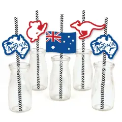 Big Dot of Happiness Australia Day - Paper Straw Decor - G'Day Mate Aussie Party Striped Decorative Straws - Set of 24