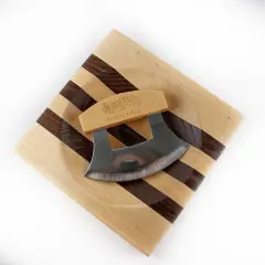 Lehman's ULU Knife and Chopping Bowl, Curved Stainless Steel Rocker Knife Chops and Minces Salad, Vegetables and Herbs, Comes with Hardwood Chopping Bowl Cutting Board