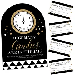 Big Dot of Happiness New Year&rsquo;s Eve - Gold - How Many Candies New Years Eve Party Game - 1 Stand and 40 Cards - Candy Guessing Game