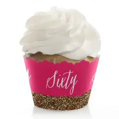 Big Dot of Happiness Chic 60th Birthday - Pink and Gold - Birthday Party Decorations - Party Cupcake Wrappers - Set of 12