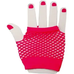 AdultsNeon Pink Fishnet Fingerless 80s Rock Costume Half Gloves