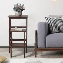 Portable Folding Step Stool Solid Pine Wood Lightweight Foldable Step Ladder for Home and Office Coffee