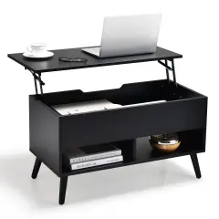 Lift Top Coffee Table with Hidden Compartment and 2 Storage Shelves Black