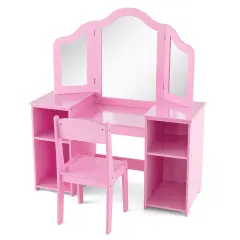 Kids Vanity Table and Chair Set with Removable Tri-Folding Mirror Pink