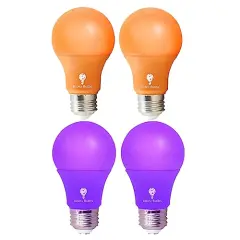 4 Pack A19 LED Purple Light Bulb LED Orange Light Bulb 120V E26 Base 9 Watt (60-watt Replacement) Purple Bulb Orange Bulb, Party Decoration, Porch, Home Lighting, Halloween Light Bulbs