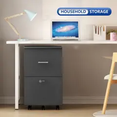 Pulley and Movable File cabinet with two drawers and lock for Hanging File Folders A4 or Letter Size | Small Rolling Printer Stand office storage cabinet Dark Gray