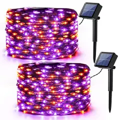 Brizled Orange & Purple Halloween Lights, 2 Pack Total 78FT 240 LED Solar Halloween Fairy Lights, 8 Modes Outdoor Orange Fairy Light, Purple Twinkle Light String Black Wire Outside Spooky Decorations