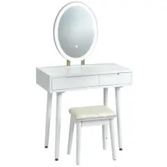 Touch Screen Vanity Makeup Table Stool Set with Lighted Mirror