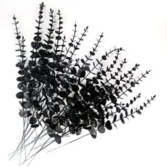 26 Pcs Black Artificial Eucalyptus Stems Faux Halloween Flowers Eucalyptuses Real Touch Leaf Centerpiece Home Decor (26, Black)