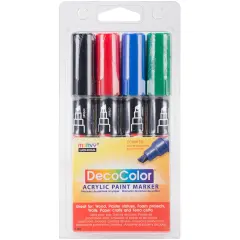 Uchida DecoColor Chisel Tip Acrylic Paint Markers 4/Pkg-Black, Red, Blue & Green