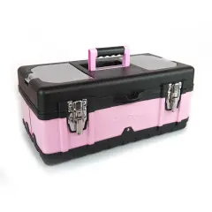 Pink Power Pink Tool Box for Women - 18" Small Metal & Plastic Portable Lightweight Pink Locking Empty Toolbox Chest - Craft Tote Storage Tool Case Organizer for Ladies Pink Tool Set Kit