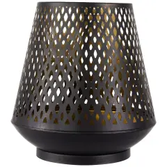 Northlight Small Laser-Cut Pillar Candle Holder - 9" - Black and Gold Finish