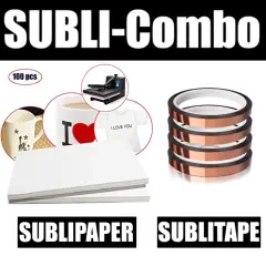 Dye Sub COMBO 4 Rolls TAWNY BROWN HEAT RESISTANT Tape 6mm x 33m + 100 Sh 8.5&rdquo;x11&rdquo; SUBLIPAPER
