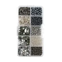 John Bead 10 Types Mix Sequins & Beads Kit Silver