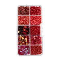John Bead 10 Types Mix Sequins & Beads Kit Red