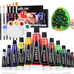 Acrylic Paint Set for Kids Crafts, 24 Colors Acrylic Art Supplies Paint with 6 Brushes &1 Palette Acrylic Crafts Paint Kit, Non-Toxic Wood Paint Kits for Kids, Beginners